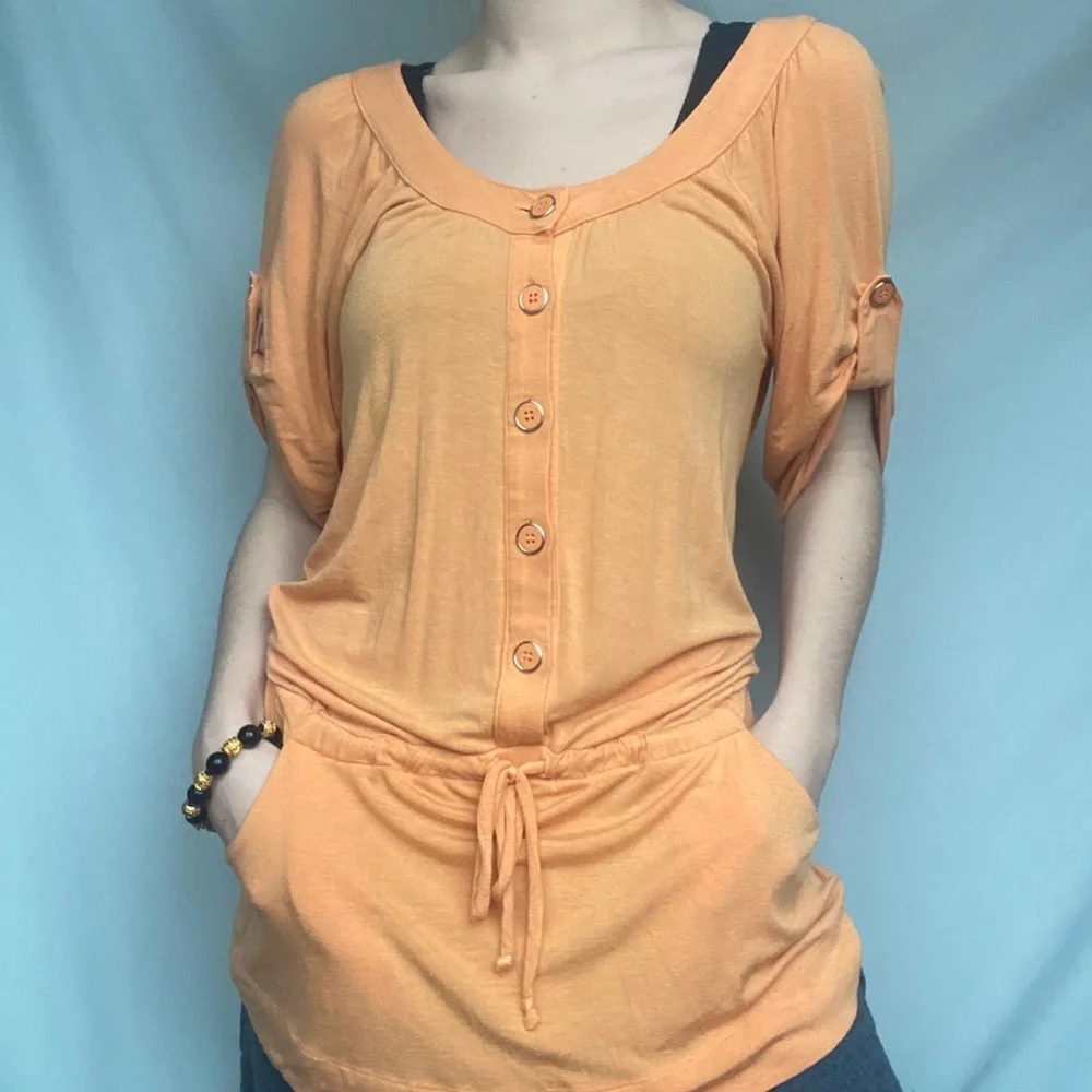 BCBGeneration XS Orange Shortsleeved Tunic Blouse Top - Picture 3 of 11